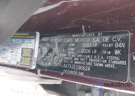 2018 Kia Forte Lx из США, поврежденный, VIN 3KPFL4A7XJE196624